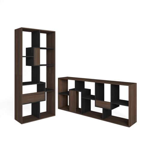 Bibliothèque effet bois de chêne foncé et noir 67x31x162cm