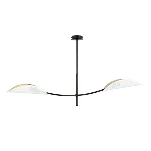 Suspension Moderne Avec 2 Abat-Jour En Tissu Blanc Et Doré