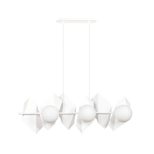 Suspension Originale Avec Parties En Métal Blanc Et 6 Sphères Opales