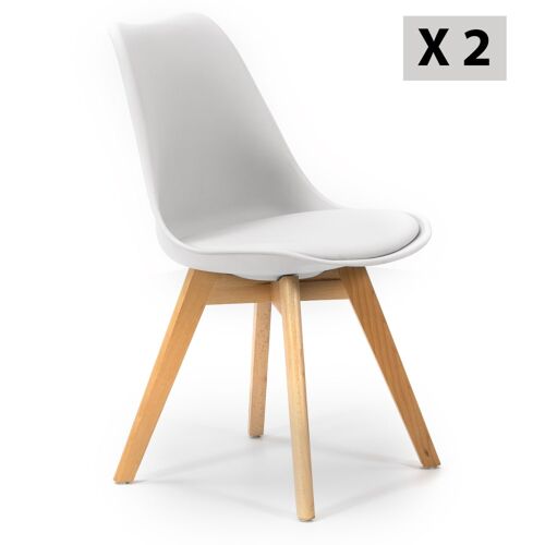 Lot de 2 chaises blanc tapissées en cuir synthétique avec pieds bois