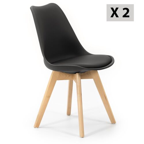 Lot de 2 chaises noir tapissées en cuir synthétique avec pieds bois