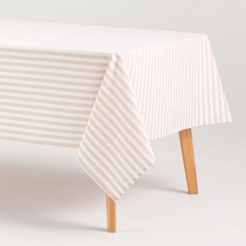 Nappe Imperméable Rayures Toucher Tissu Beige 140x200 Cm