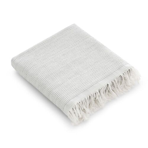 Serviette De Plage Uni En Coton Avec Franges Gris Clair 190x180cm