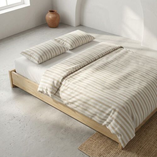 Housse De Couette 100% Coton Taupe 150x220 Cm + 45x110 Cm