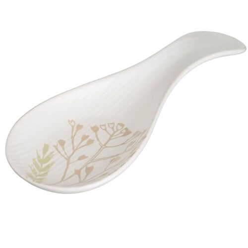 Repose Cuillère En Céramique Blanche Motif Herbes