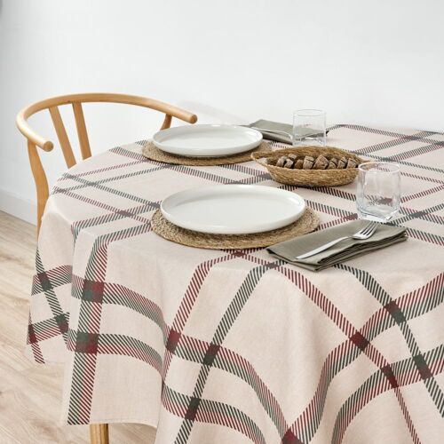 Nappe De Noël Ronde Anti-Taches 100% Coton Beige Diamètre 120 Cm