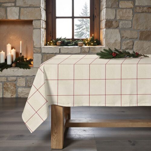 Nappe de Noël anti-taches 100% coton rouge 250x155 cm
