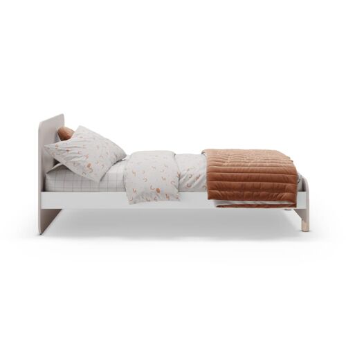 Lit couchage 90x190 cm décor crème laqué et bois clair