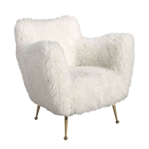 Fauteuil en tissu blanc à poils longs