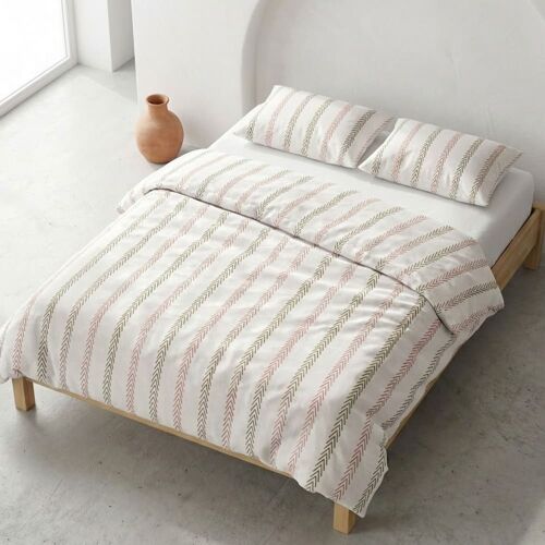 Housse De Couette 100% Coton Vert 240x220 Cm + 2(50x85) Cm