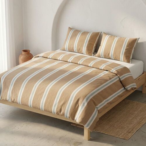 Housse De Couette 100% Coton Taupe 220x220 Cm + 2(45x75) Cm
