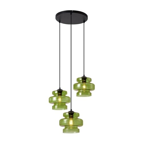 Suspension Rétro Noire Verre Vert