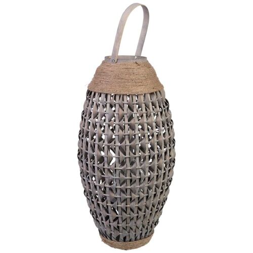 Lanterne en bambou et bois avec bougeoir en verre