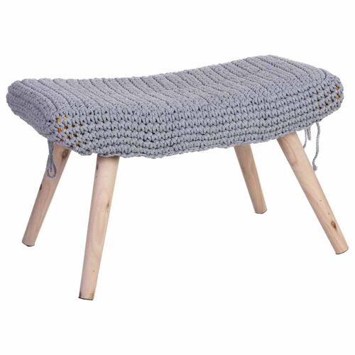 Banc En Bois Et Coton Tressé Gris 67x30x43h Cm