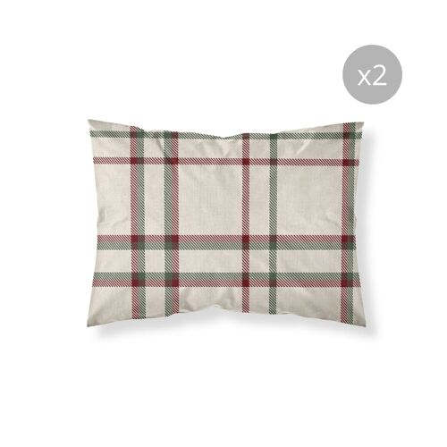 Lot De 2 Taies D'oreillers 100 % Polyester Beige 50x80 Cm
