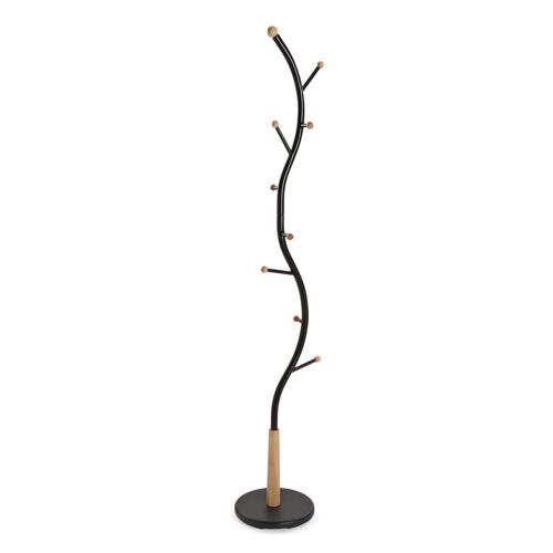 Porte manteau sur pied pour entrée en métal et bois noir et marron