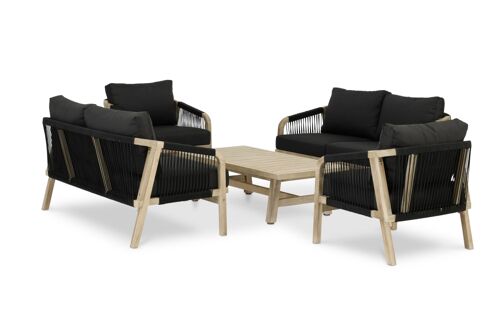 Salon De Jardin 6 Places Acacia Clair Et Corde Noir