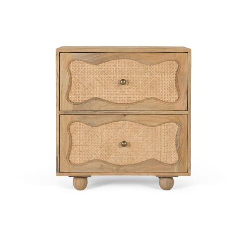 Table de chevet en bois de manguier avec 2 tiroirs et design artisanal