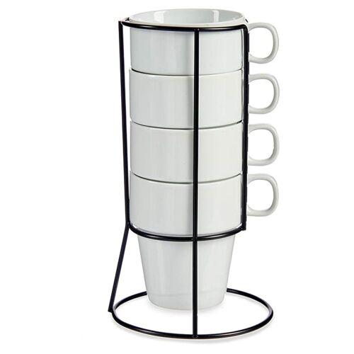 Set De 4 Tasses En Porcelaine Blanche Empilables Avec Support Métal