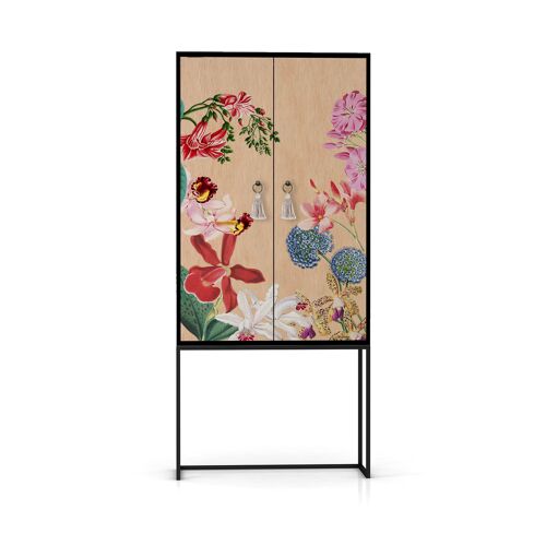 Buffet armoire 2 portes en MDF imprimé Orchidée exotique