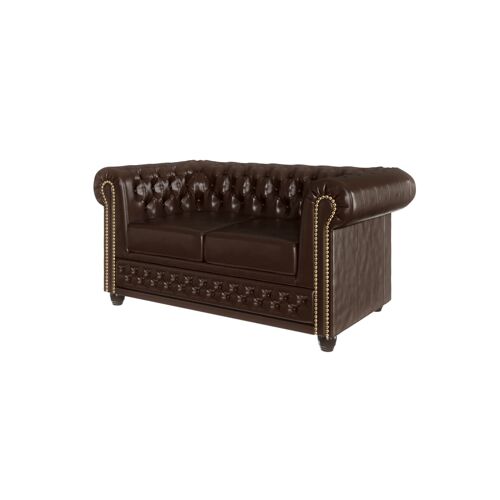 Canapé Chesterfield 2 places avec fonction lit en cuir végan, marron