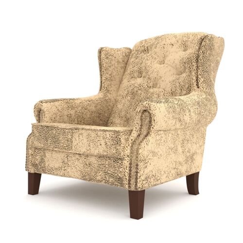 Fauteuil Chesterfield style vintage à oreilles en microfibre, beige