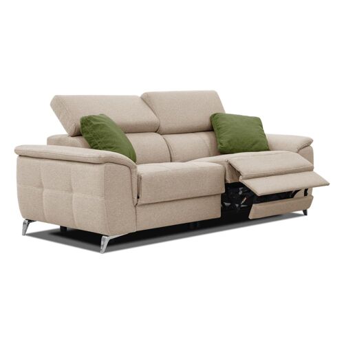 Canapé droit avec 2 relax électriques tissu beige et vert