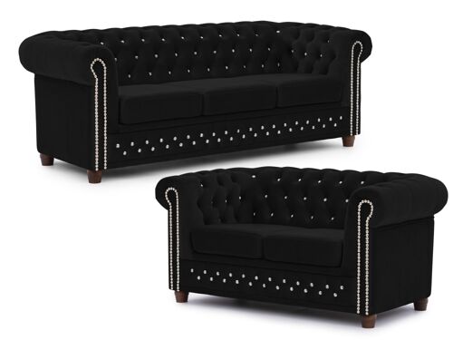 Ensemble de canapé Chesterfield 3+2 en velours noir