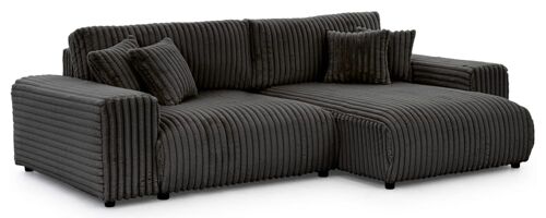 Canapé d'angle en velours côtelé gris foncé avec fonction lit