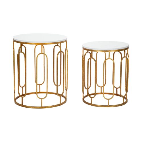 Lot de 2 tables en métal doré avec plateau blanc à¿ 46x55-39x48 cm
