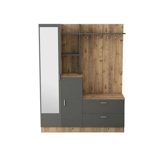 Meuble d'entrée effet bois beige, anthracite 140x37 cm