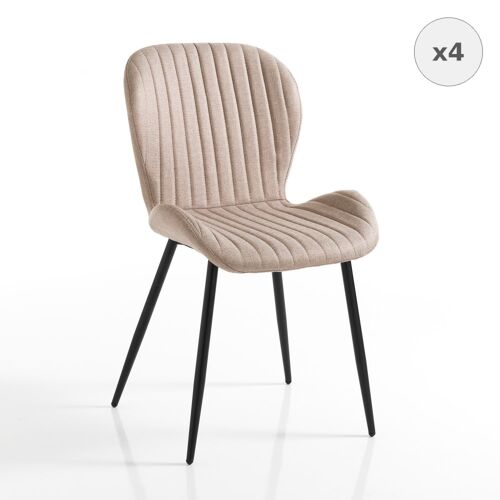 Lot de 4 chaises tissu brun clair métal noir