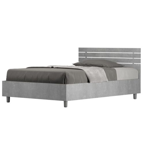 Lit coffre 120x190 tête de lit droite effet bois gris béton