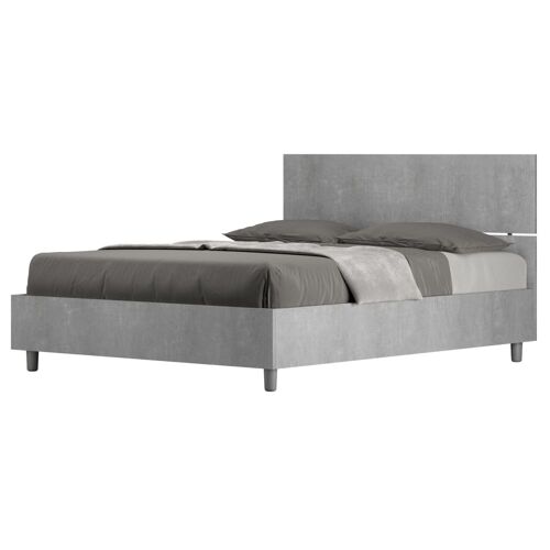 Lit coffre 140x190 tête de lit droite effet bois gris béton
