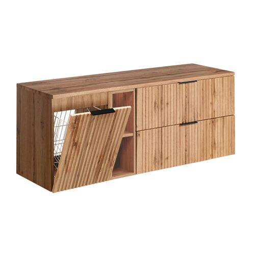 Meuble sous-vasque panier à  linge stratifiés beige