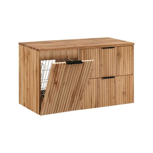 Meuble sous-vasque panier à  linge stratifiés beige