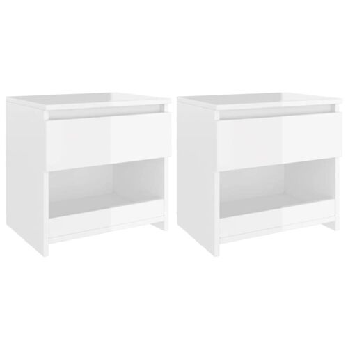 Lot de 2 Tables de chevet bois blanc brillant 40x30x39 cm