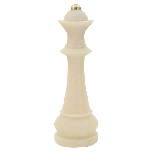 Reine d'échecs en résine beige et dorée Ø 12x36 cm