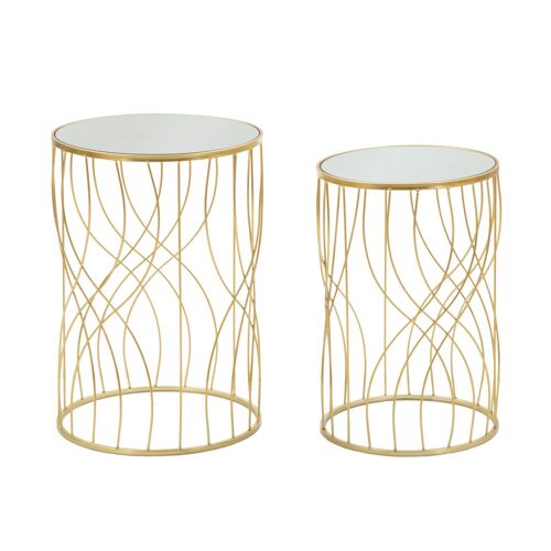 Lot de 2 tables basses en métal et miroir dorés à¿ 38x55-33x50 cm
