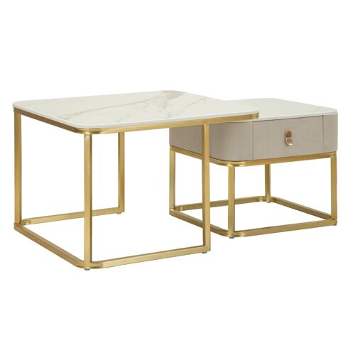 Paire de tables basses en tissu et métal cm 70x70x48-50x50x43,5