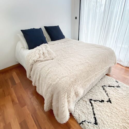 Plaid Couverture Longwool Beige Clair 220x240 Cm