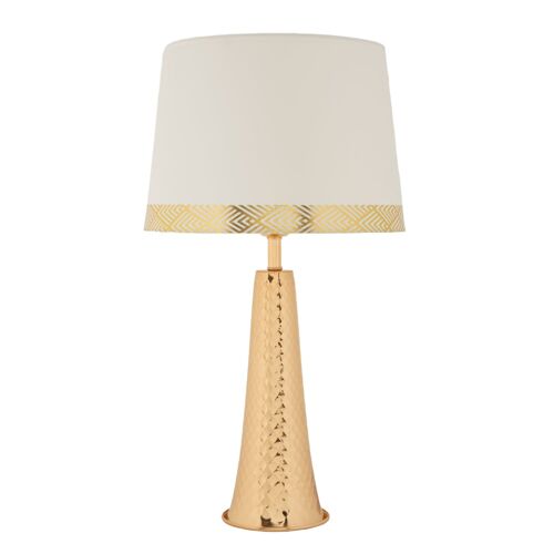 Lampe De Table En Métal Et Tissu Doré Et Blanc (Ø 30 X 54 Cm)