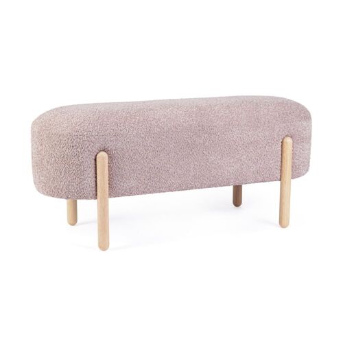 Banc en tissu bouclé rose antique, pieds en bois d'hévéa