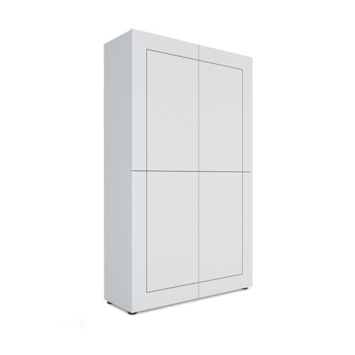 Buffet haut 4 portes effet bois blanc brillant 100x35x165 cm