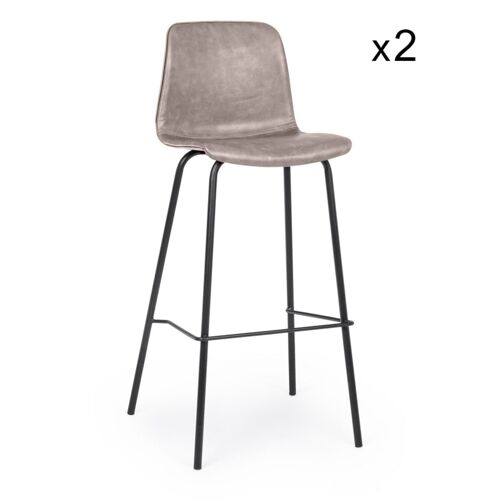 Ensemble de 2 tabourets en simili cuir beige et pieds en acier noir