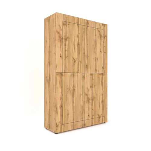 Buffet haut 4 portes effet bois chêne nature 100x35x165 cm