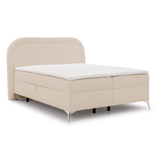 Lit boxspring 140x200 avec coffre de rangement et pieds chromés