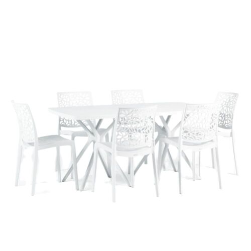 Set tavolo Olivier bianco e 6 sedie Anna bianche