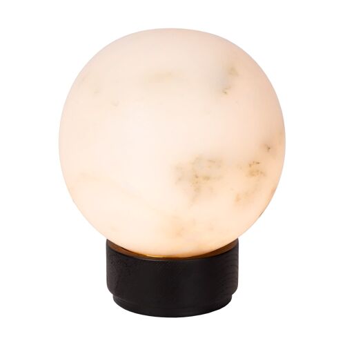 Lampe De Table Ronde En Albâtre Blanc Et Chêne Noir, À¿ 20 Cm