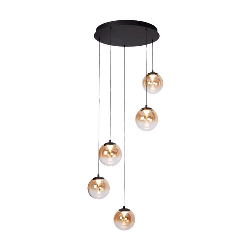 Lampe Suspendue Ronde En Métal Et Verre Avec 5 Ampoules